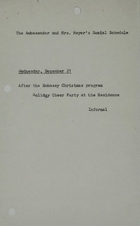 Ambassador and Mrs. Meyer's Social Schedule, December 21, 1966