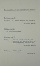 The Ambassador and Mrs. Meyer's Social Schedule, July (14 - 16), (1966)