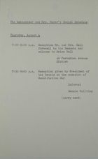 Ambassador and Mrs. Meyer's Social Schedule, August 4, 1966