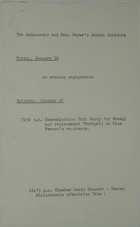 Ambassador and Mrs. Meyer's Social Schedule, January 20, 1967