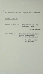 Ambassador and Mrs. Meyer’s Social Schedule, April 4, 1967