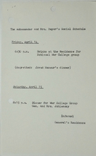Ambassador and Mrs. Meyer's Social Schedule, April 14-15, 1967