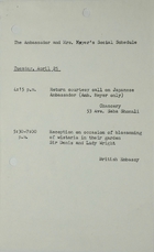 Ambassador and Mrs. Meyer's Social Schedule, April 25, 1967