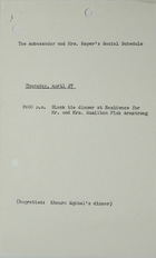 Ambassador and Mrs. Meyer's Social Schedule, April 27, 1967
