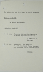 Ambassador and Mrs. Meyer's Social Schedule, April 28-29, 1967