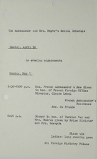 Ambassador and Mrs. Meyer's Social Schedule, April 30-May 1, 1967