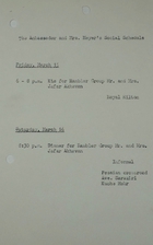 Ambassador and Mrs. Meyer's Social Schedule, March 15-16, 1968