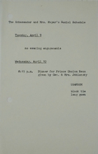 Ambassador and Mrs. Meyer's Social Schedule, April 9-10, 1968