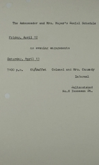 Ambassador and Mrs. Meyer's Social Schedule, April 12-13, 1968