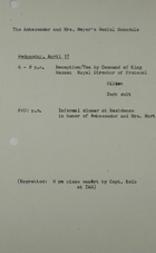Ambassador and Mrs. Meyer's Social Schedule, April 17, 1968