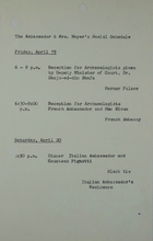 Ambassador and Mrs. Meyer's Social Schedule, April 19-20, 1968