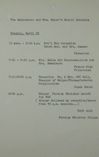 Ambassador and Mrs. Meyer's Social Schedule, April 30, 1968