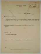 Cover Memo from R. K. M. to Mr. Peters re: Request to Pay Rent for Quarters Until Re-Employment, August 18, 1921
