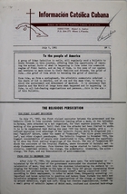 Informacion Catolica Cubana: Boletin del Comite de Catolicos Cubanos en el Exilio, No. 1, July 1, 1961