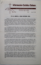 Informacion Catolica Cubana: Boletin del Comite de Catolicos Cubanos en el Exilio, No. 2, July 15, 1961