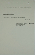 Ambassador and Mrs. Meyer's Social Schedule, August 1, 1968