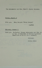 Ambassador and Mrs. Meyer's Social Schedule, August 2-3, 1968