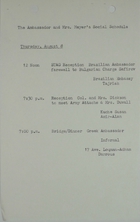 Ambassador and Mrs. Meyer's Social Schedule, August 8, 1968
