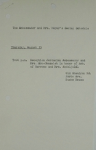 Ambassador and Mrs. Meyer's Social Schedule, August 15, 1968