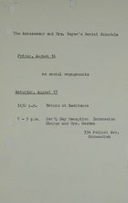 Ambassador and Mrs. Meyer's Social Schedule, August 16-17, 1968