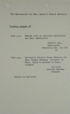 Ambassador and Mrs. Meyer's Social Schedule, August 27, 1968