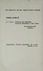 Ambassador and Mrs. Meyer's Social Schedule, April 29, 1969