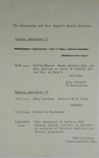 Ambassador and Mrs. Meyer's Social Schedule, September 15, 1968