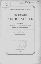Fin d'Année, Fin de Siècle : Sermon Prononcé à la Synagogue de Nancy le premier jour de Rosch-Haschana 5653, Fête Nationale du 22 Septembre 1892