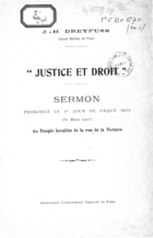 Justice et Droit: Sermon Prononcé le 1er Jour de Pâque 5675 (30 Mars 1915) Au Temple Israélite de la rue de la Victoire