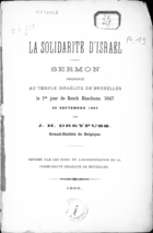 La Solidarité d'Israël : Sermon Prononcé au Temple Israélite de Bruxelles, le 1er jour de Rosch Haschana 5647, 30 Septembre 1886