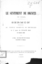 Le Sentiment de Dignité en Israël : Sermon Prononcé Au Temple Israélite de Bruxelles le 1er jour de Pescach 5648, 27 Mars 1888