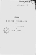 Catalogo Dei Codici Ebraici Della Biblioteca Marciana