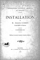 Installation De M. Joseph Cohen, Grand Rabbin De Bayonne