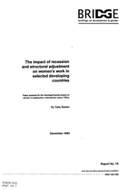 Impact Of Recession And Structural Adjustment On Women's Work In Selected Developing Countries