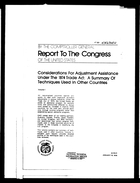 Considerations for Adjustment Assistance under the 1974 Trade Act: A Summary of Techniques Used in Other Countries. Volume 1
