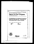 Considerations for Adjustment Assistance under the 1974 Trade Act: A Summary of Techniques Used in Other Countries, Volume II. Profiles of Adjustment Programs in Eight Countries: United States, Australia, Canada, France, Japan, Sweden, United Kingdom, and West Germany
