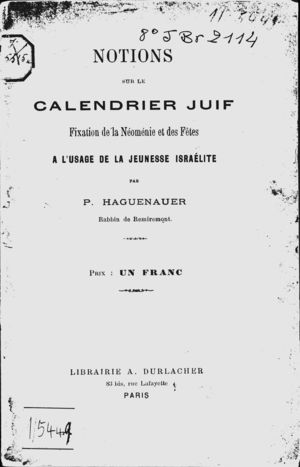 Notions Sur Le Calendrier Juif Fixation Alexander Street A