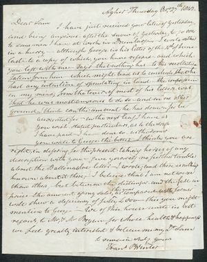 Letter from Frank Winter to Samuel Pratt Winter, October 27, 1842 Letter from Frank Winter to Samuel Pratt Winter, October 27, 1842