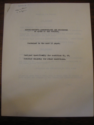 Experimenter's Instructions and Procedure As Given to the Subject Experimenter's Instructions and Procedure As Given to the Subject
