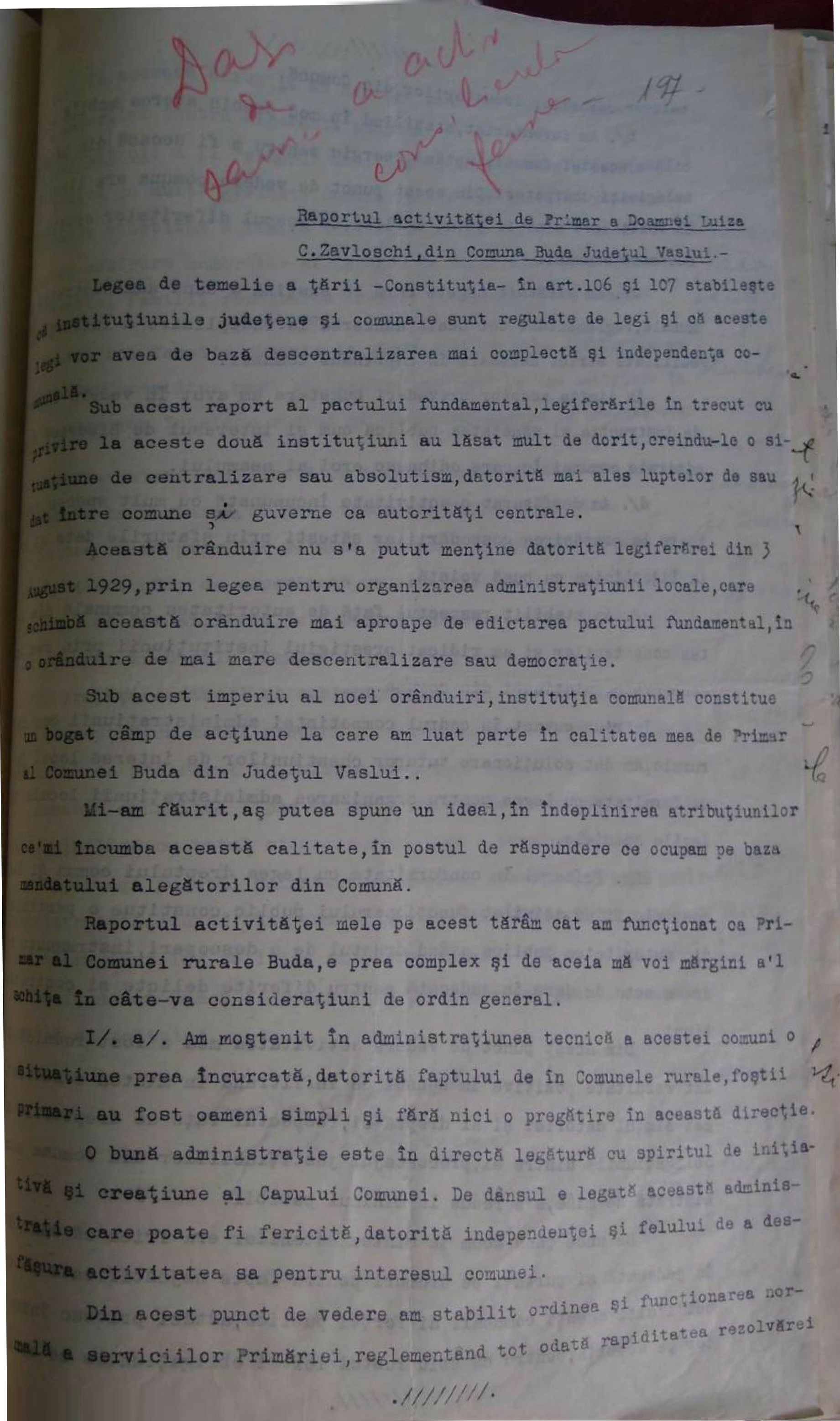 Raportul Activităței De Primar A Doamnei Luiza C Zavloschi Din Comuna Buda Județul Vaslui Alexander Street A Proquest Company