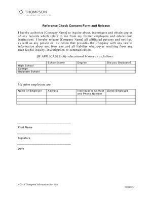 Reference Check Consent Form And Release Alexander Street A