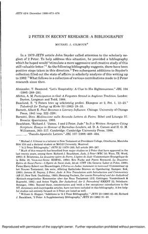 2 Peter In Recent Research: A Bibliography 2 Peter In Recent Research: A Bibliography