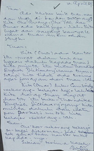 Letter From Omar Bin Awang To Raymond Firth April 10 1969 Alexander Street A Proquest Company