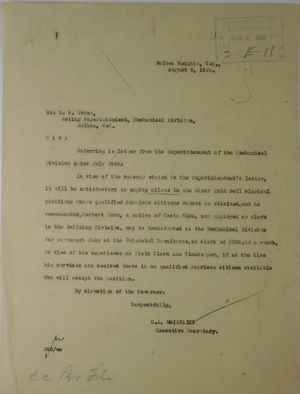 Letter from C. A. McIlvaine to H. M. Evans, August 5, 1920 Letter from C. A. McIlvaine to H. M. Evans, August 5, 1920