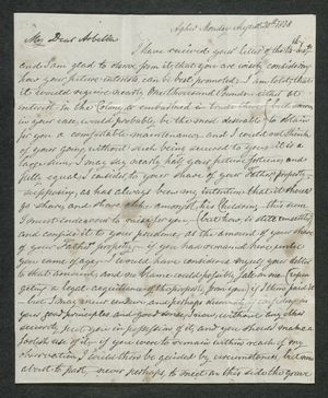 Letter from Francis Pratt Winter to Arbella Winter Cooke, August 20, 1838 Letter from Francis Pratt Winter to Arbella Winter Cooke, August 20, 1838
