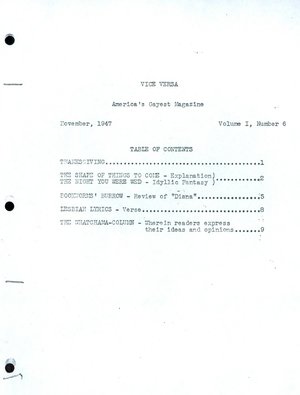 Vice Versa, Volume I, Number 6, November 1947 Vice Versa, Volume I, Number 6, November 1947