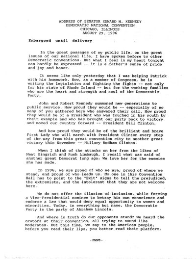 Democratic National Convention Chicago Il Address Of Senator