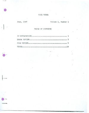 Vice Versa: Volume I, Number 1, June, 1947 Vice Versa: Volume I, Number 1, June, 1947