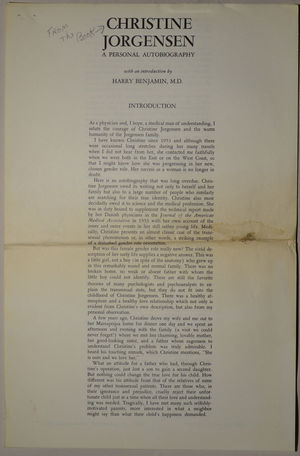 Christine Jorgensen A Personal Autobiography - Introduction Christine Jorgensen A Personal Autobiography - Introduction