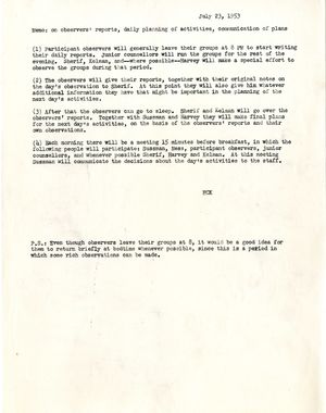 Memo on Observers' Reports, Daily Planning of Activities, Communication of Plans Memo on Observers' Reports, Daily Planning of Activities, Communication of Plans